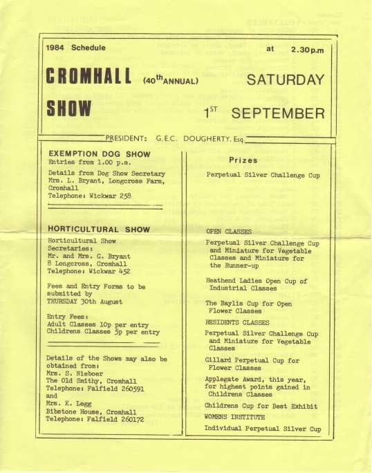 Cromhall Show schedule, 1984