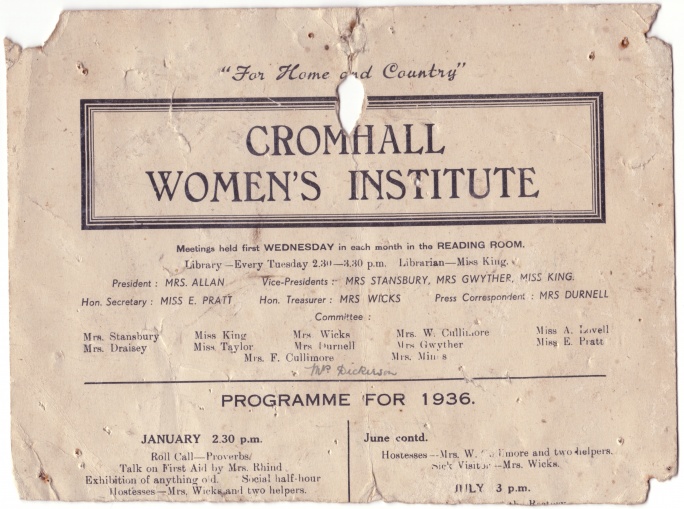 Women's Institute programme for 1936